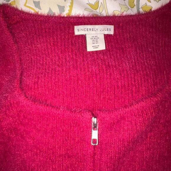 Cherry Red Zip Up Sweater - Picture 3 of 4